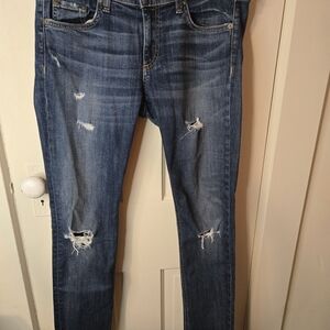 rag & bone Dark Blue Distressed Skinny Jeans